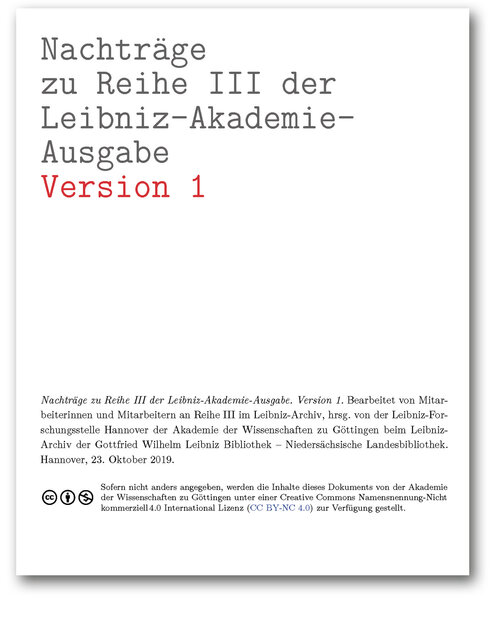 Titelseite der Nachträge zu Reihe III der Leibniz-Akademie-Ausgabe (Version 1)