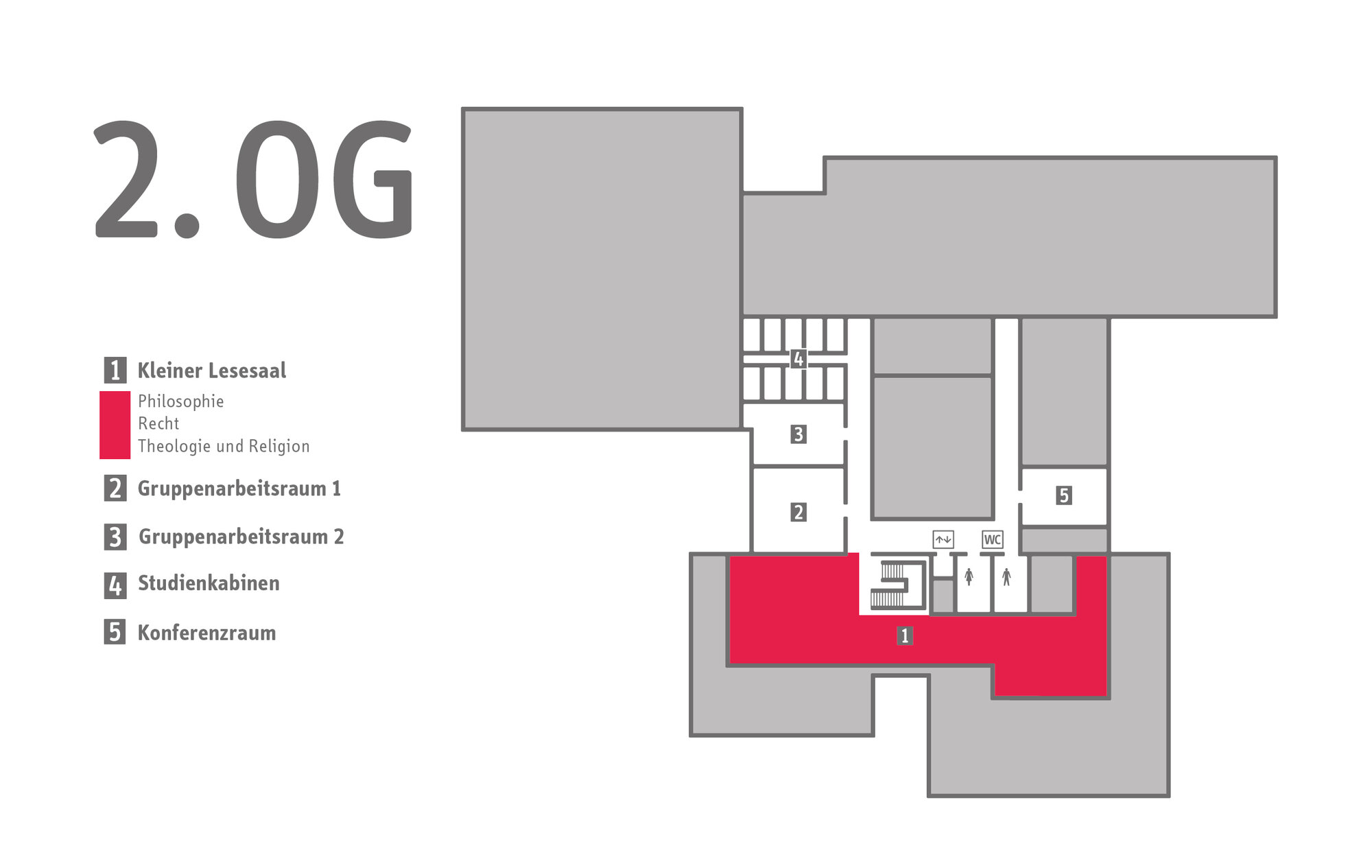 Lageplan: Kleiner Lesesaal im 2. Obergeschoss Lageplan des Kleinen Lesesaals im 2. Obergeschoss.