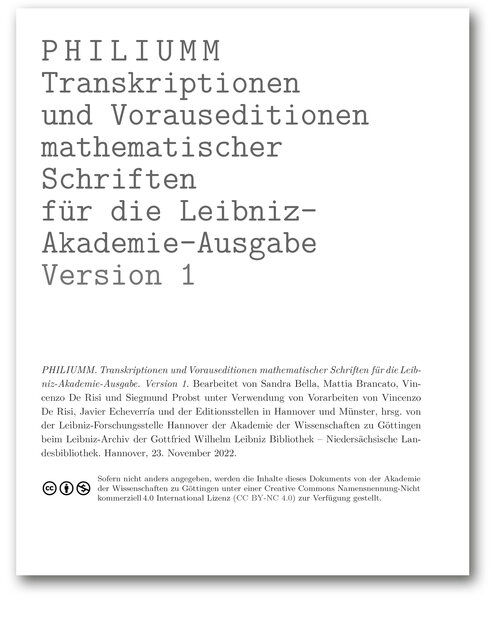 Titelseite von Philiumm. Transkriptionen und Vorauseditionen mathematischer Schriften für die Leibniz-Akademie-Ausgabe (Version 1)