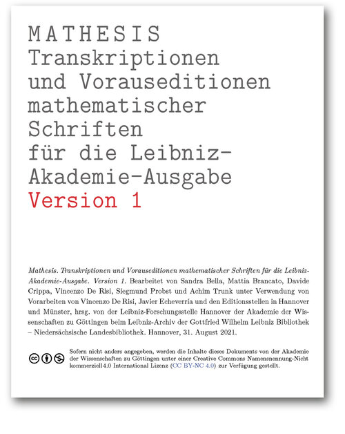 Titelseite von Mathesis. Transkriptionen und Vorauseditionen mathematischer Schriften für die Leibniz-Akademie-Ausgabe (Version 1)
